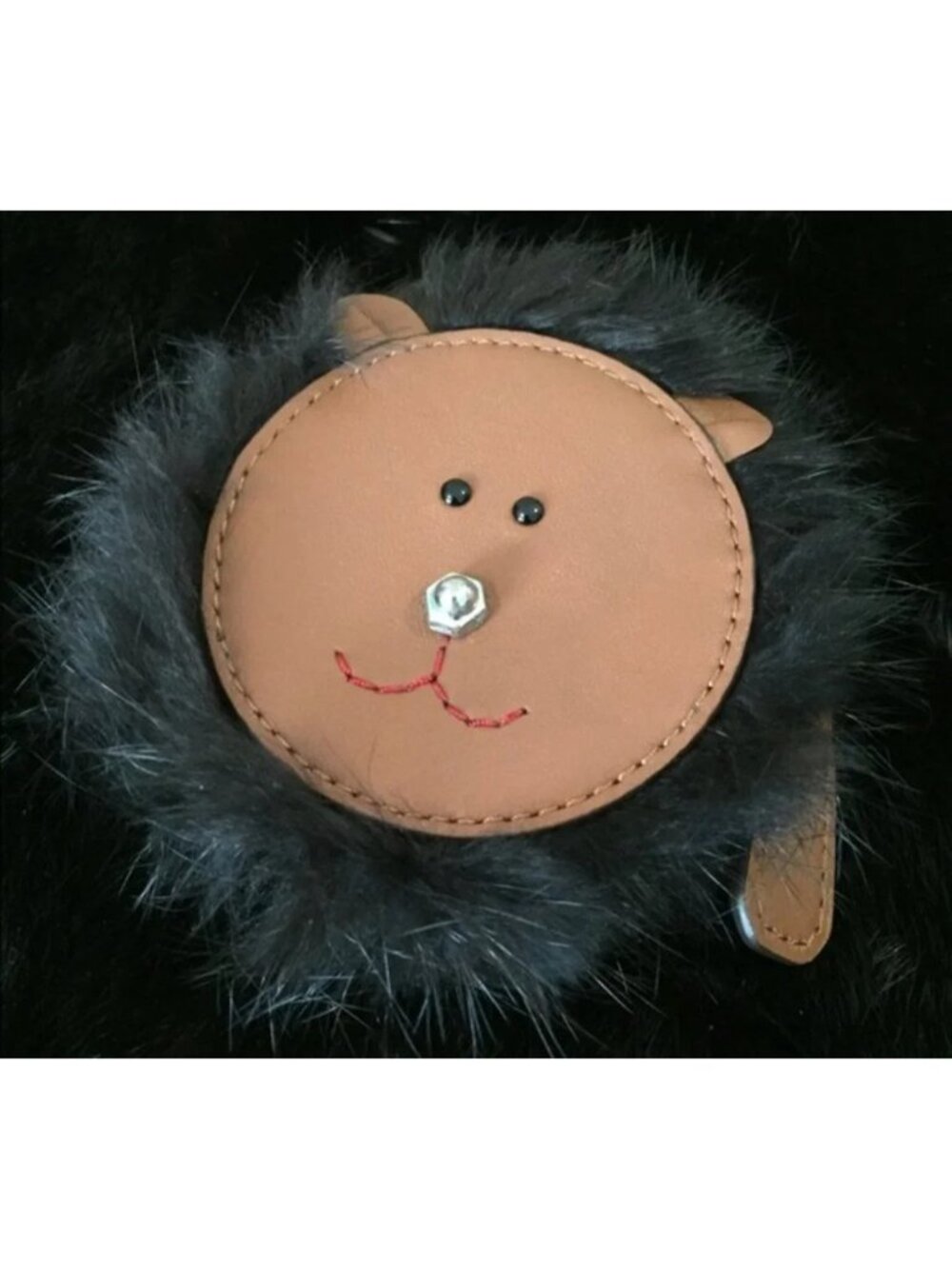 COACH Novelty Limited Edition Bear Leather & Mink Fur Coin Case Purse Wallet